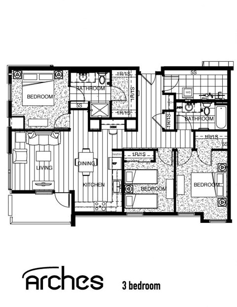 a typical floor plan of a 3 bedroom apartment